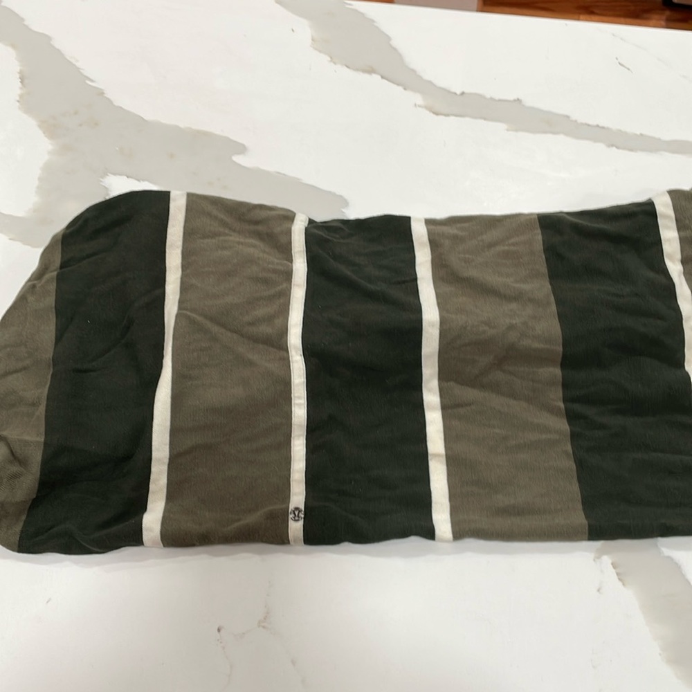Lululemon Heart Opener Infinity 100%Cotton Olive Green Stripe Scarf